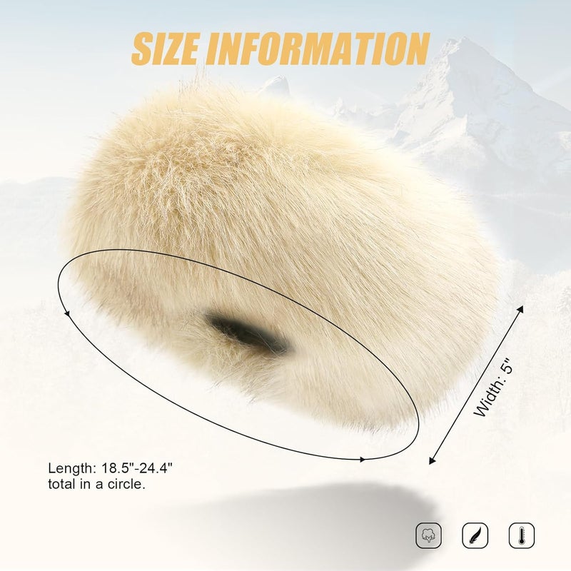 RANOME Faux Fur Headband for Women Elastic Fuzzy Thick Earmuffs Winter Headwrap Ear Muffs Furry Ear Warmers Cold Weather (Beige) - Image 4